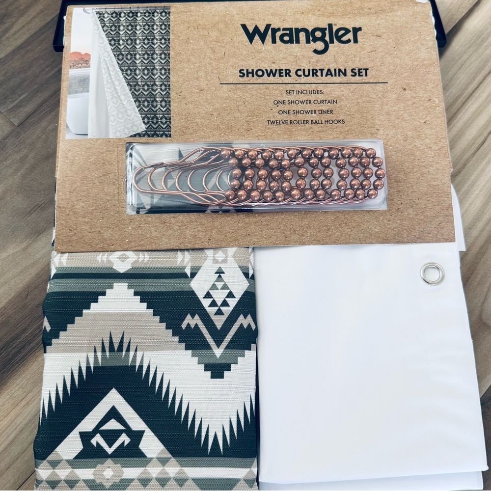 Wrangler 14-pc Complete Shower Curtain Set Green Western Aztec Southwest